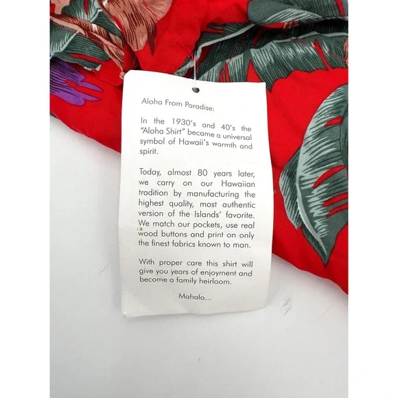 New Paradise Found Shirt Mens XL Red Hawaiian Aloha Parrot Rayon Made in Hawaii - Picture 11 of 11